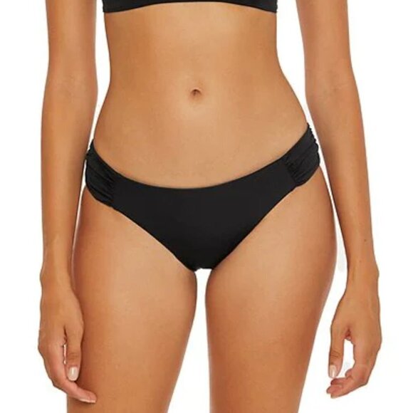REBECCA VIRTUE BLACK RUCHED HIPSTER BIKINI BOTTOMS NWT SIZE MEDIUM - Picture 1 of 12